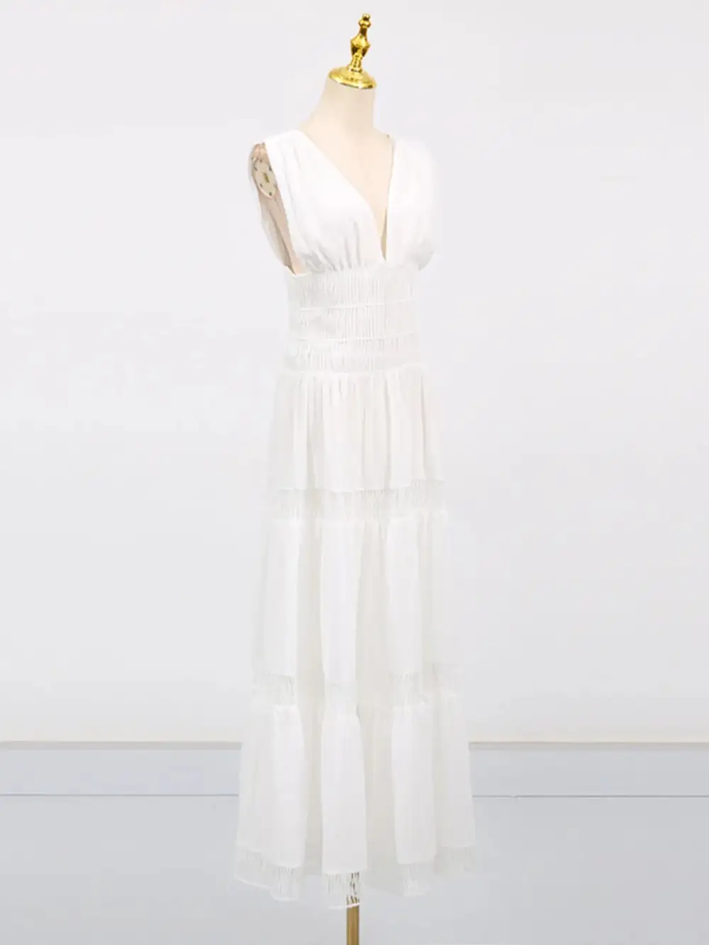 V Neck Tiered Sleeveless Maxi Dress