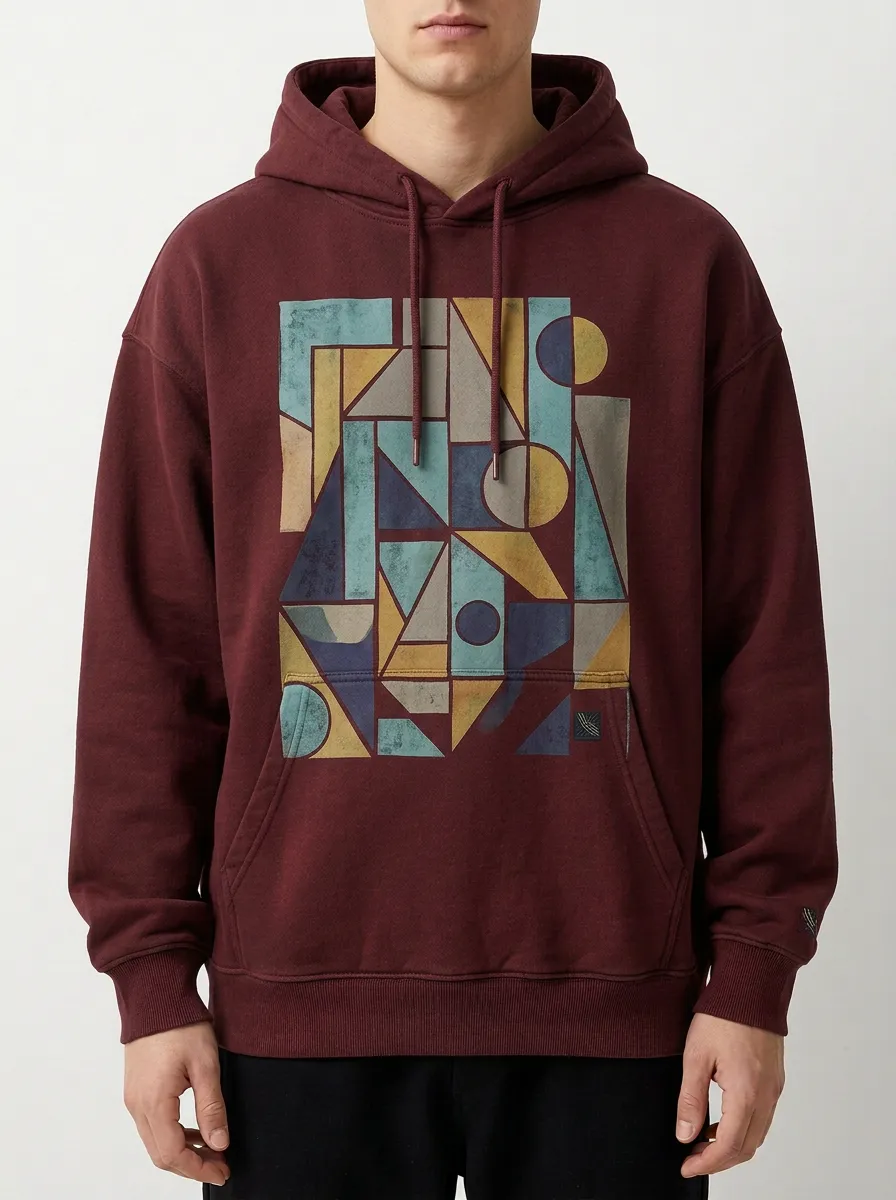 Unisex Embroidered Cuff Geometric Hoodie