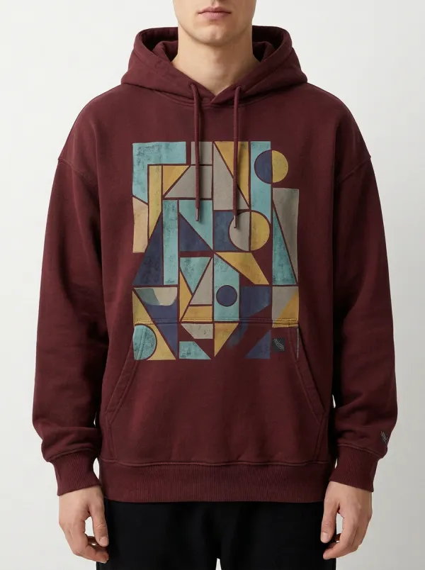Unisex Embroidered Cuff Geometric Hoodie