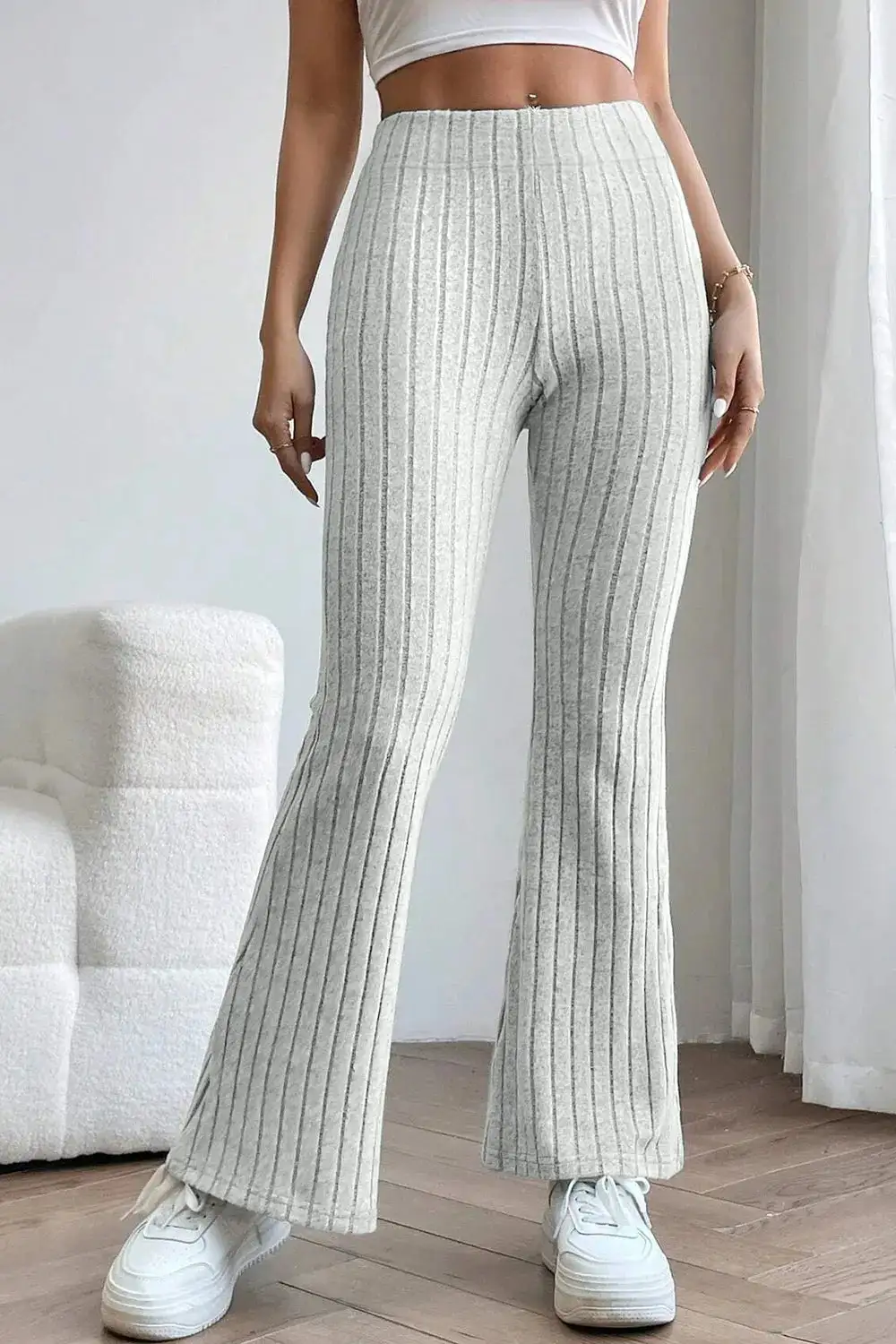 Flare High Waist Ribbed Cropped Pants