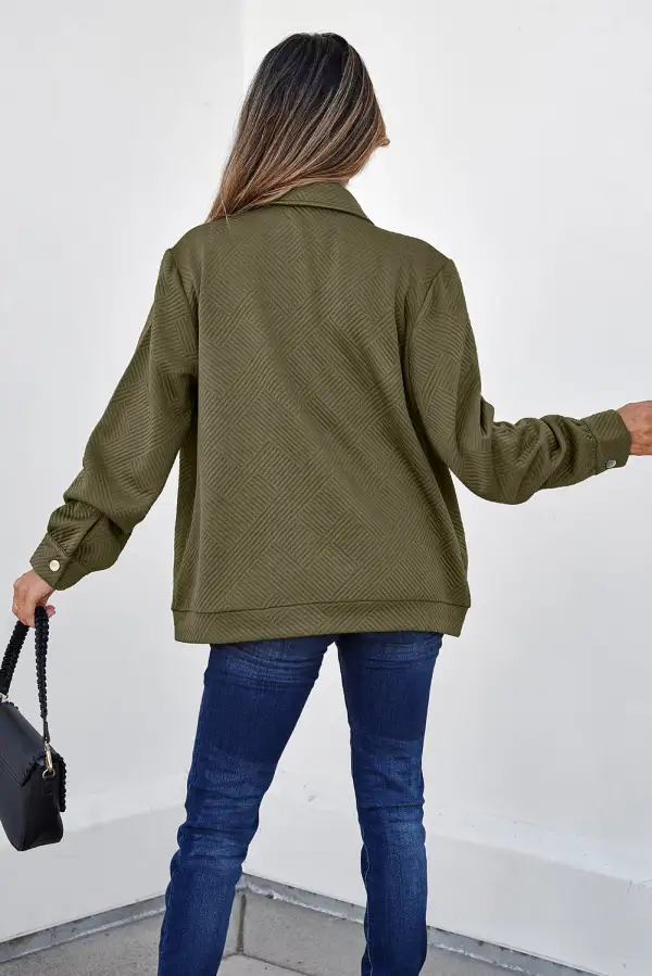 Women's Solid Zip Up Button Flap Pocket Shirt Collar Jackets