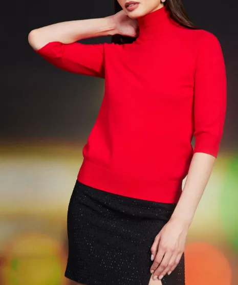 High Neck 3Q Sleeve Sweater