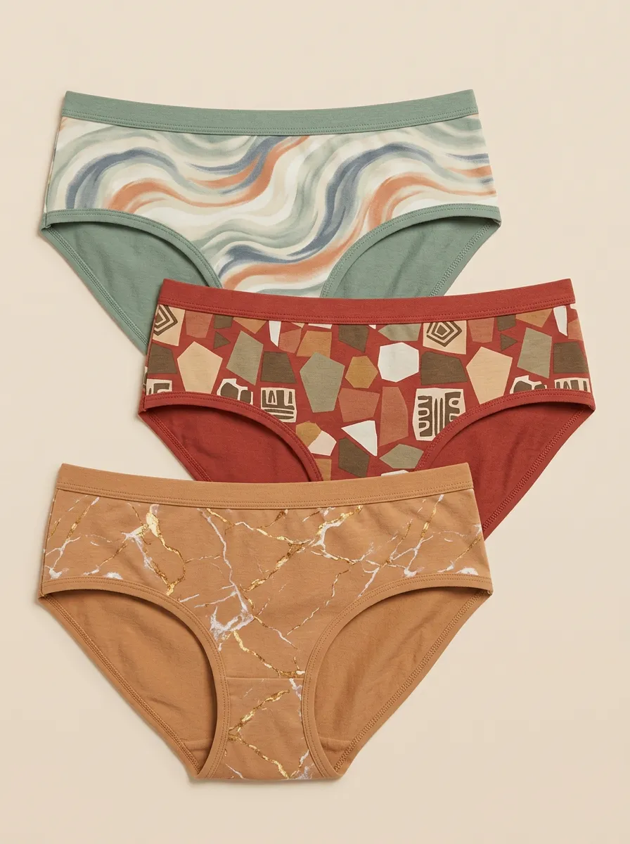 Women's Abstract Geometric Marble Printed Three Pack Briefs Everyday Design