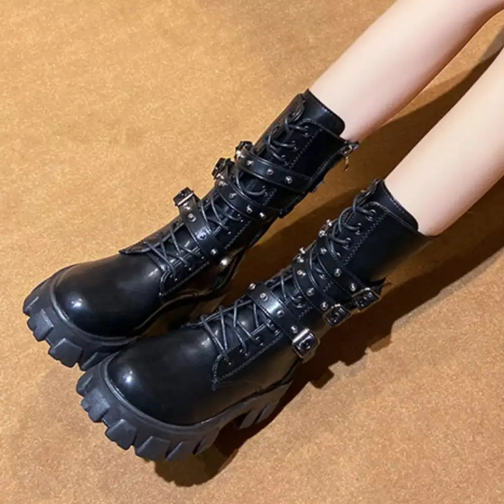 Refined Buckled Lace-Up Combat Boots