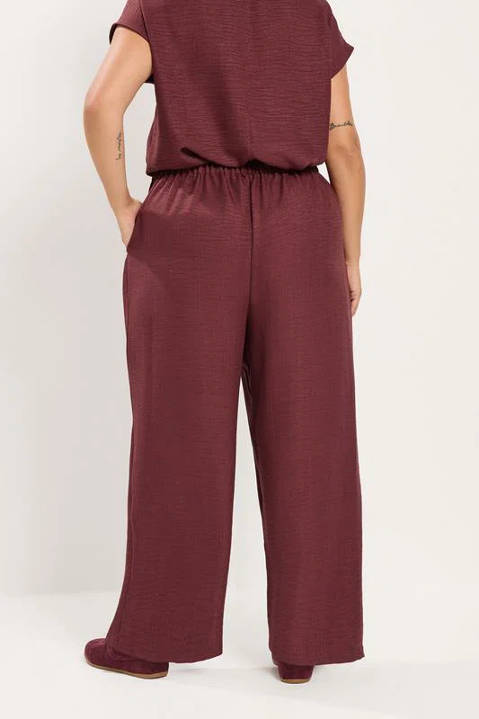 Wine Red Textured Wide Leg Trousers detail 2