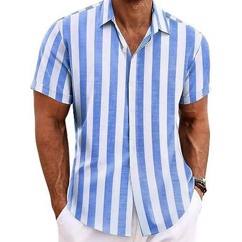 Striped Button Open Collar Shirt