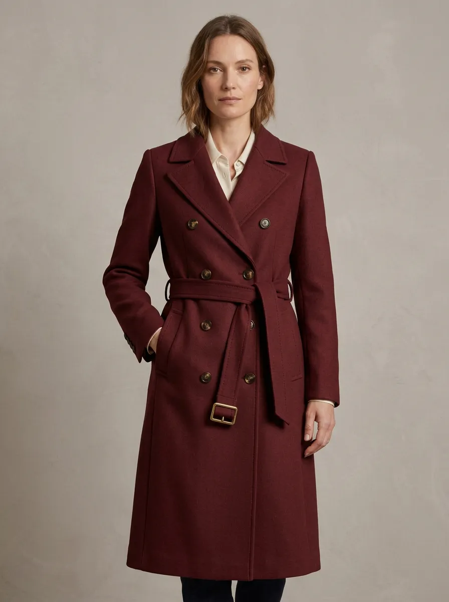 Women's Camden Classic Camel Double-Breasted Belted Wool Trench Coat