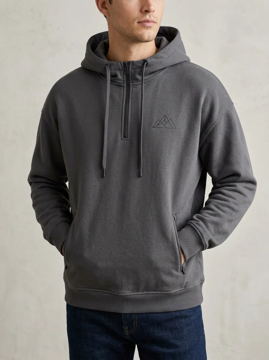 Everyday Quarter Zip Mountain Graphic Geometric Outdoor Look Men's Hoodie