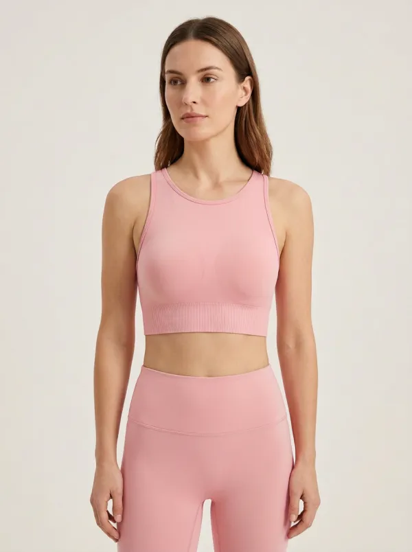 Women's High-Neck Racerback Ribbed Athletic Crop Top