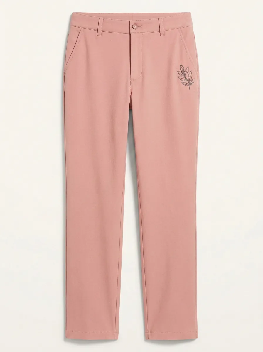 Women's Streamlined All Day Leaf Embroidered Mid Rise Straight Leg Pants