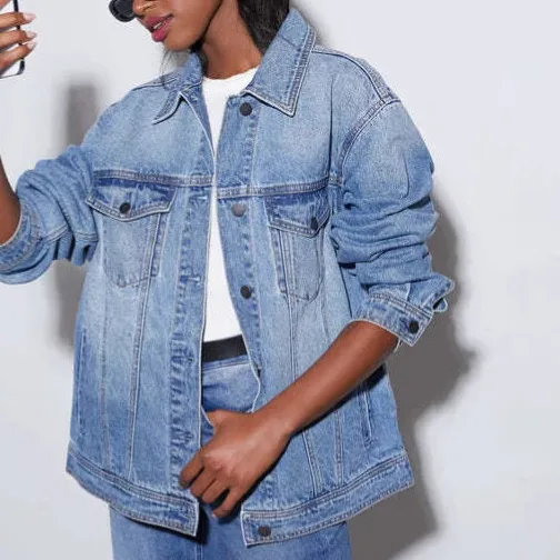Textured Denim Casual Outerwear Jacket