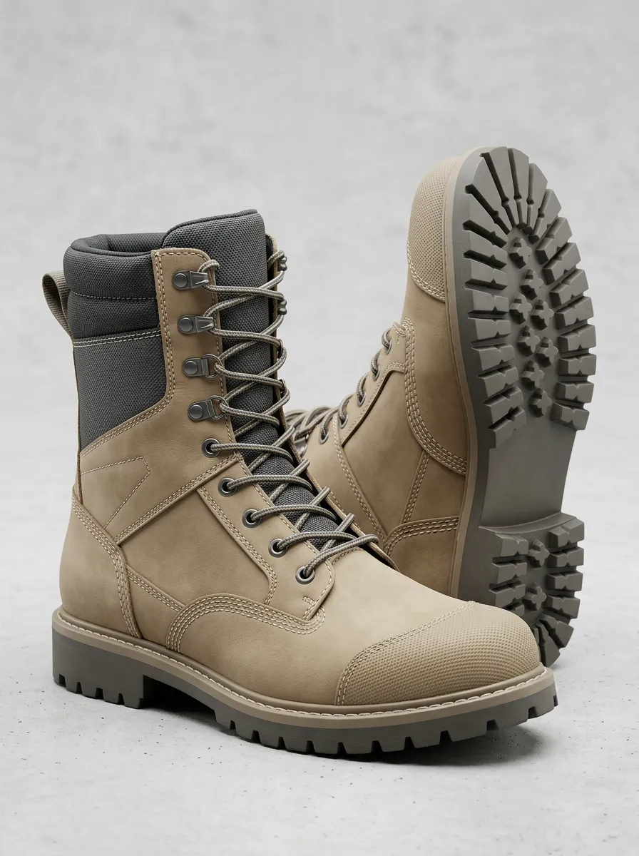 Unisex Tactical Leather Lace-Up Print Work Boots