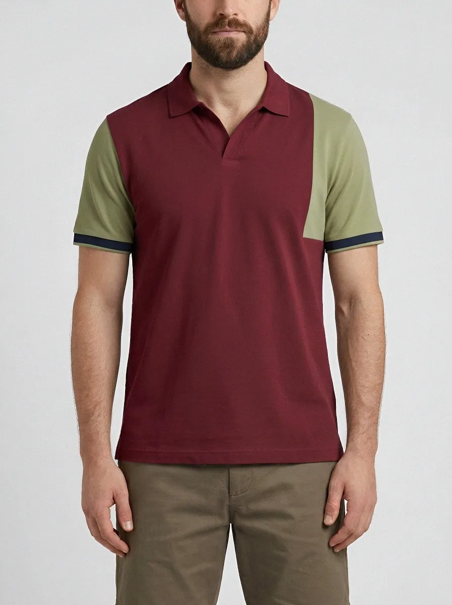 Men's Casual Colorblock Patchwork Contrast Trim Polo Shirt
