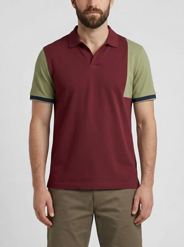 Men's Casual Colorblock Patchwork Contrast Trim Polo Shirt