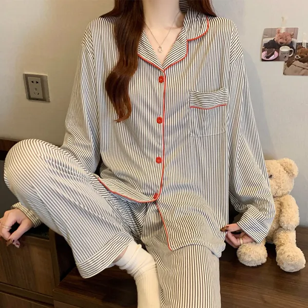 Casual Contrast Stripe Pajama Set