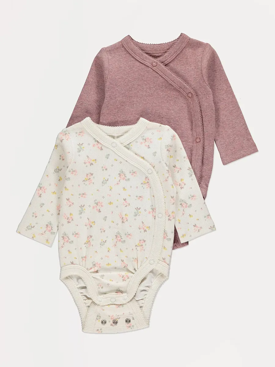 Ditsy Floral Long Sleeve Ribbed Bodysuits 2 Pack