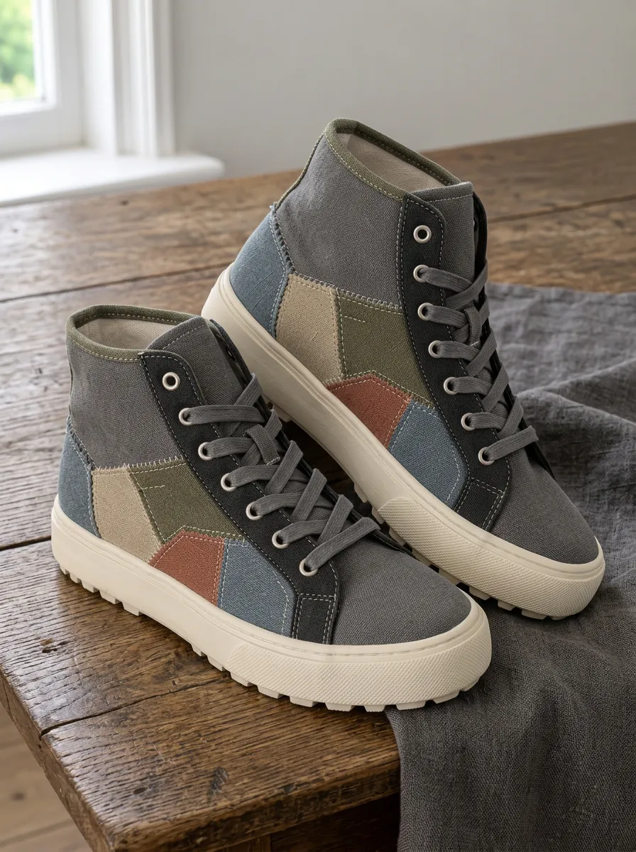 Men's Casual Patchwork Colorblock Printed Canvas High Top Shoes