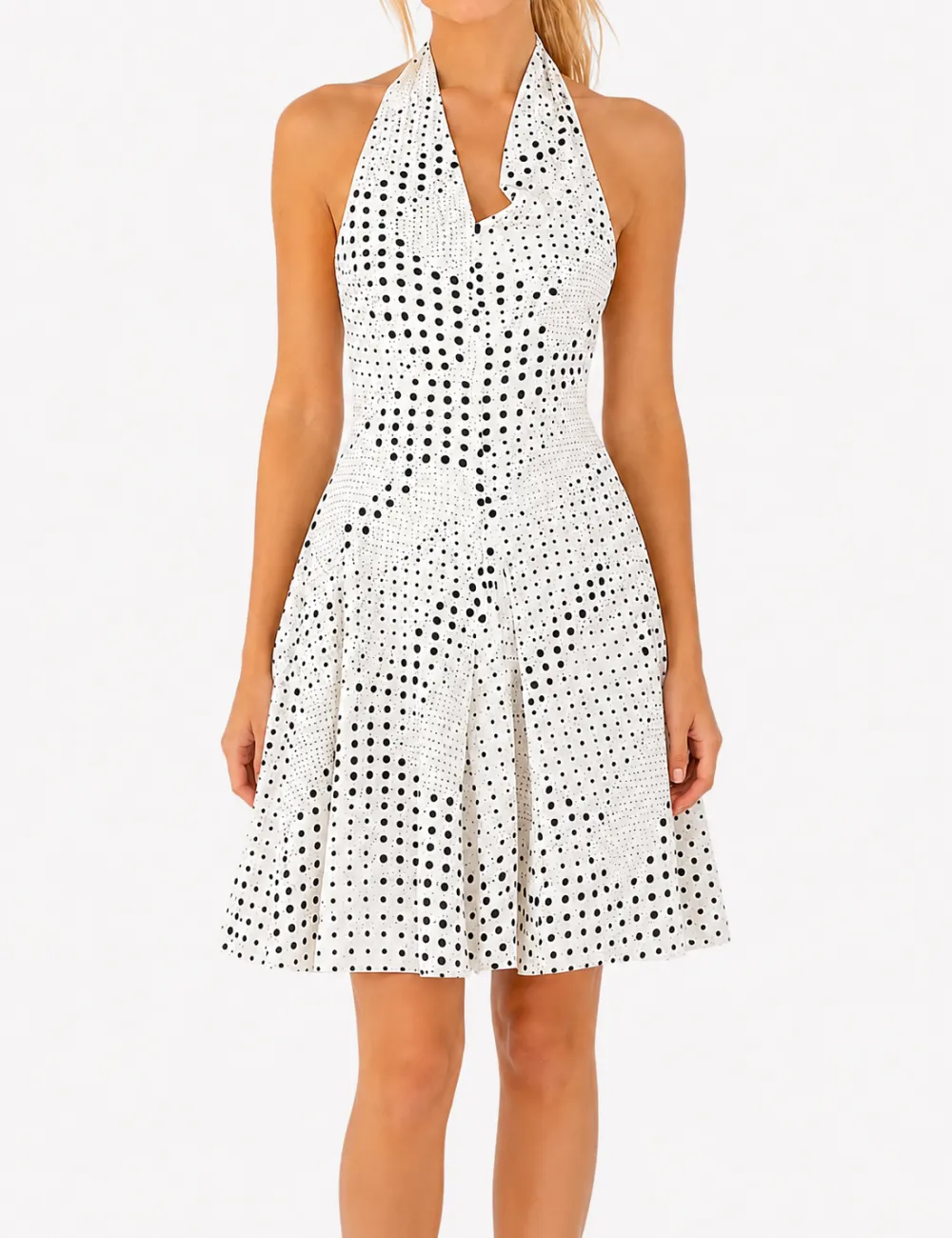 Chic Polka Dot Halter V Neck Sleeveless Mini Dress