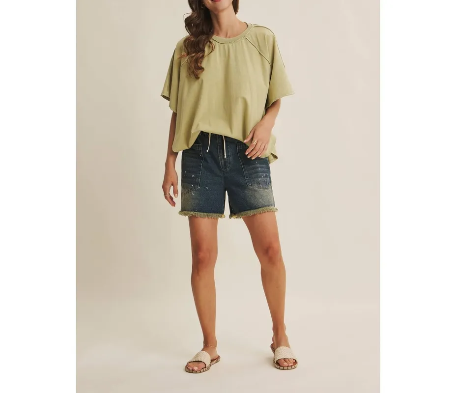 Mineral-Washed Draped Cotton Jersey Top