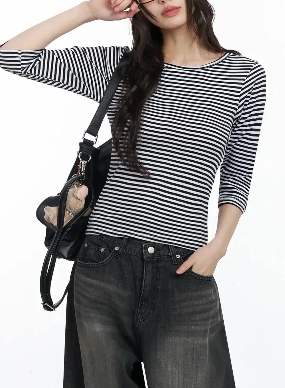 Striped Three-Quarter Sleeve Top