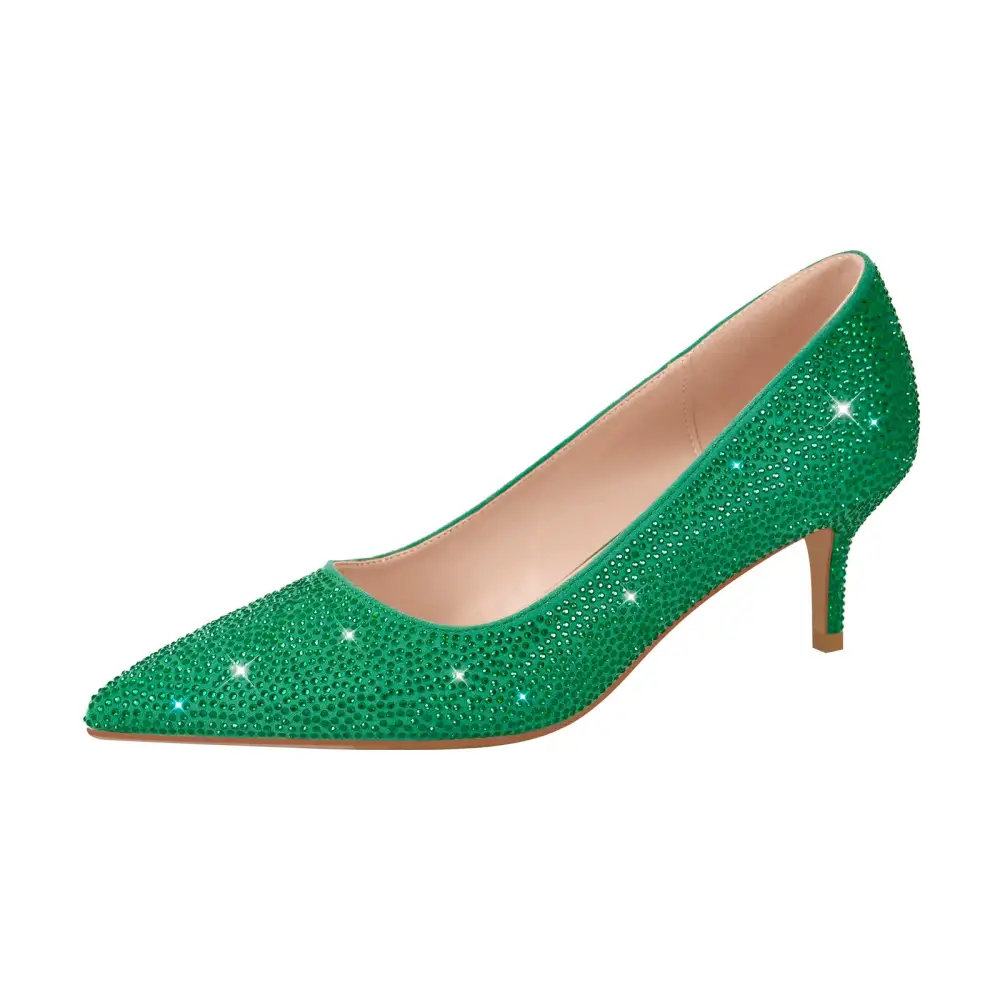 Rhinestone Pointed Toe Low Heel Pumps