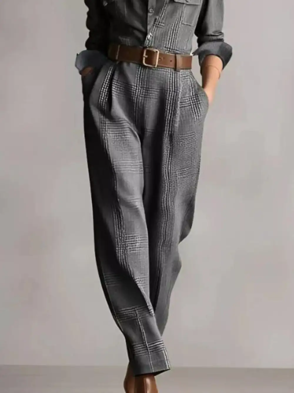 Button Front Long Sleeve Jumpsuit