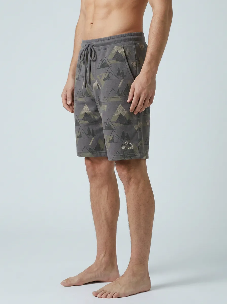 Men's Geometric Mountain Forest Drawstring Printed Sweat Shorts