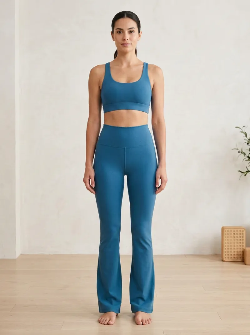 Women's Bold Ribbed Yoga Inspired Fitness Inspired Tank Top and Flare Pants Active Set