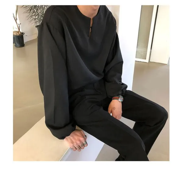 V-Neck Cuff Detail Long Sleeve Shirt