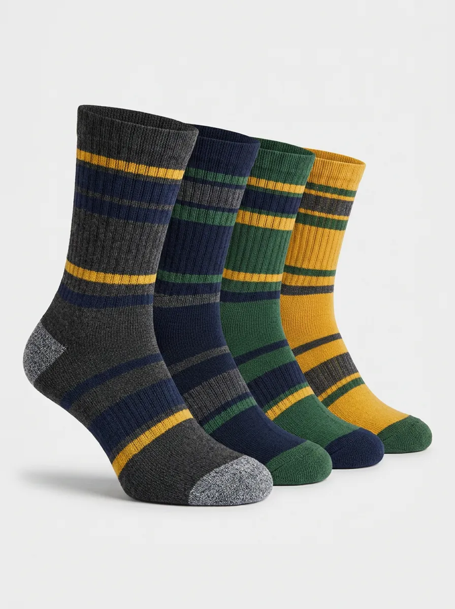 Trail-Inspired Striped Men's Four-Pair Long Socks