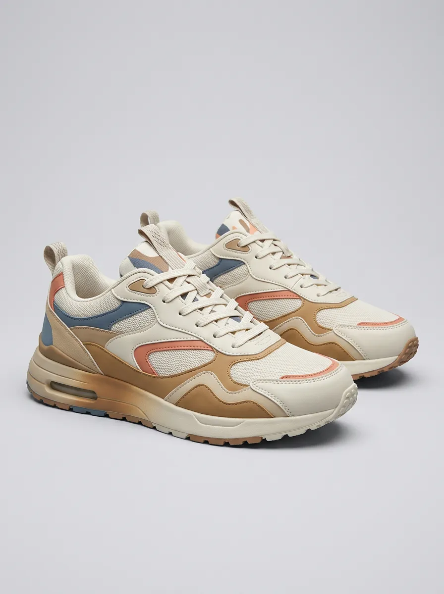 Men's Casual Earth Tone Colorblock Printed Sneakers
