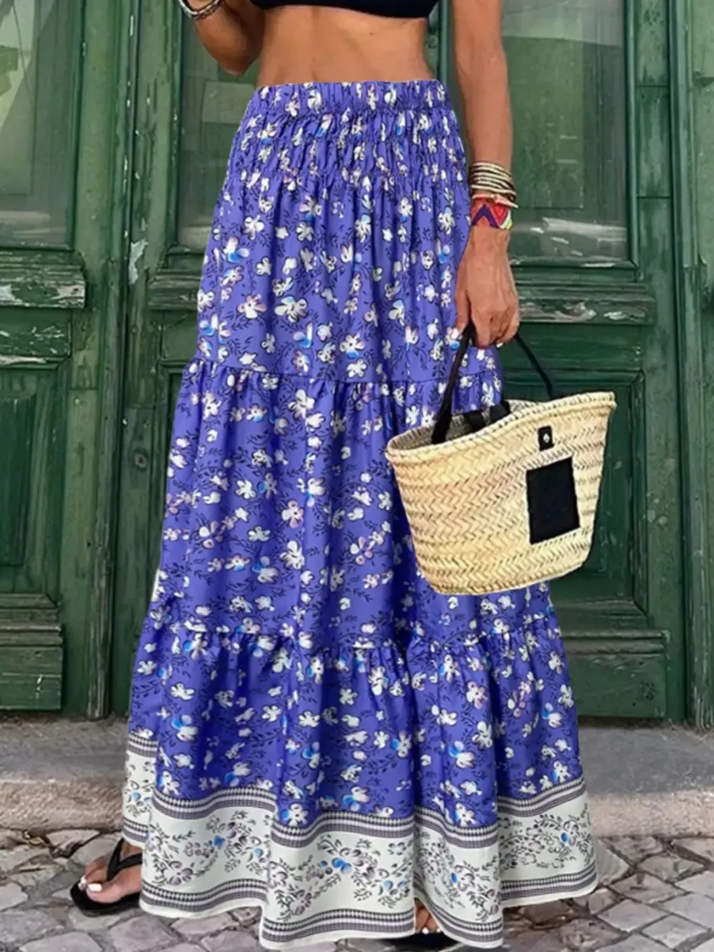 Full Size Tiered Printed Skort