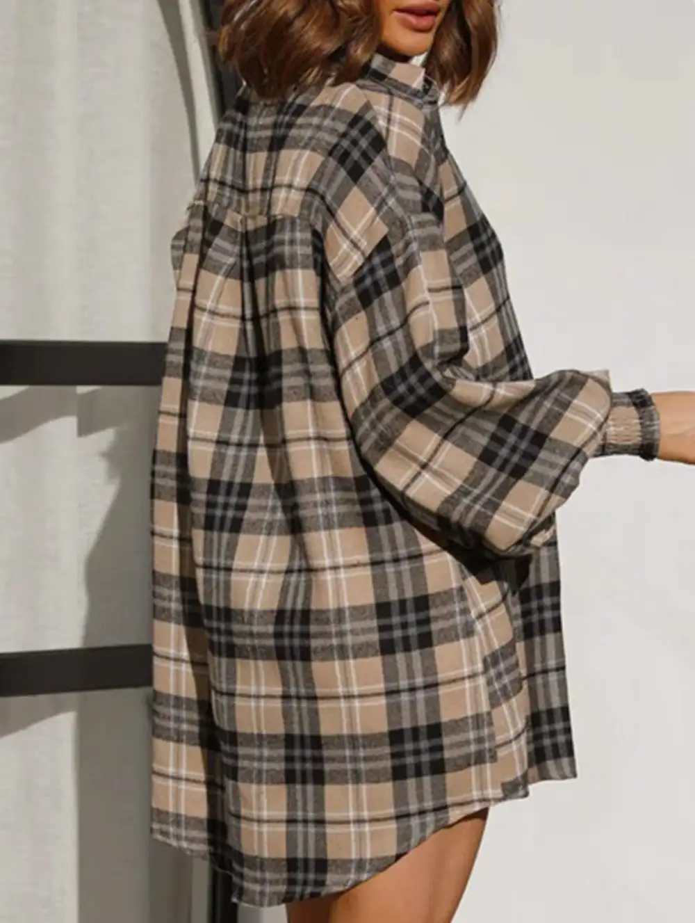 Plaid Lantern Sleeve Shirt