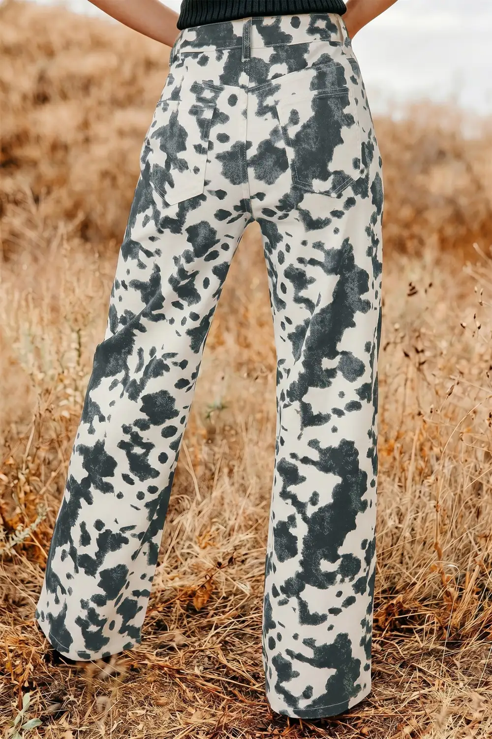 Women's Abstract Print Metal Button Regular Fit Full Length Jeans