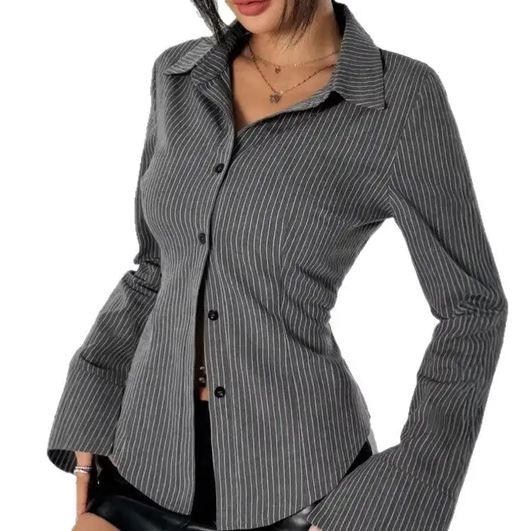 Feminine Striped Tailored Blouse