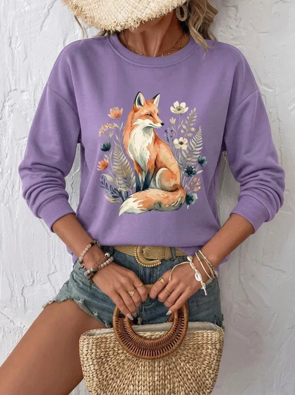 Women's Nature Lover Fox Floral Printed Sweatshirt