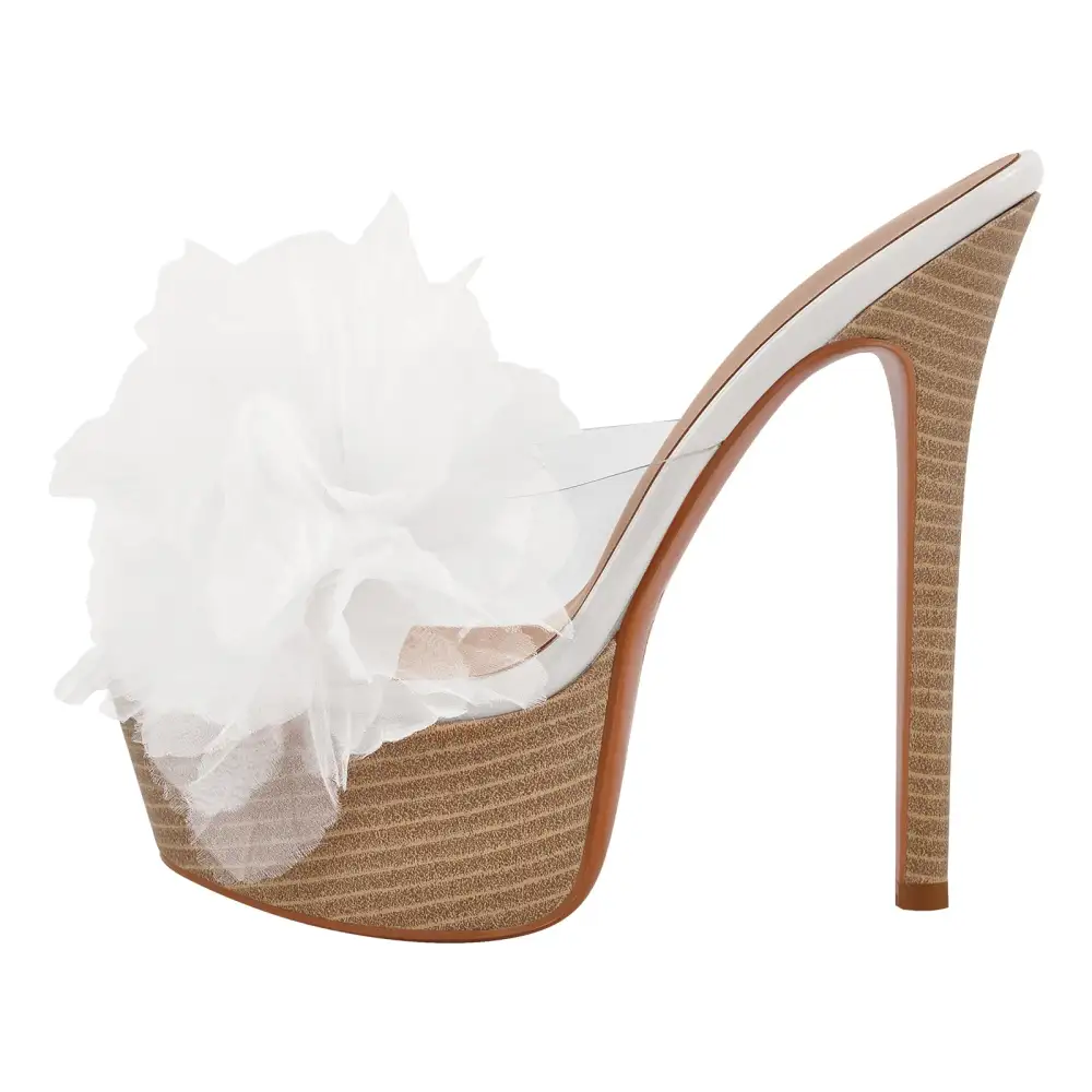 Platform Mesh Clear Stiletto Mule Sandals