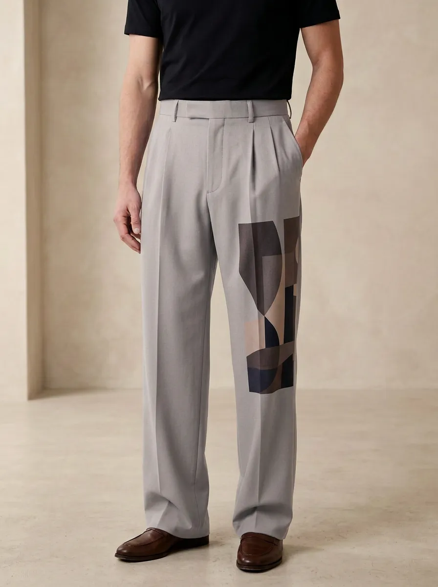 Men's Geometric Abstract Art Printed Wide Leg Trousers