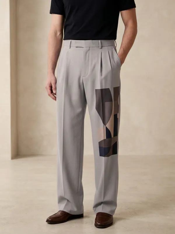 Men's Geometric Abstract Art Printed Wide Leg Trousers