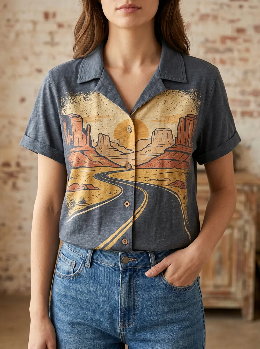 Women's Graphic Desert Road Trip Sunset Shirt