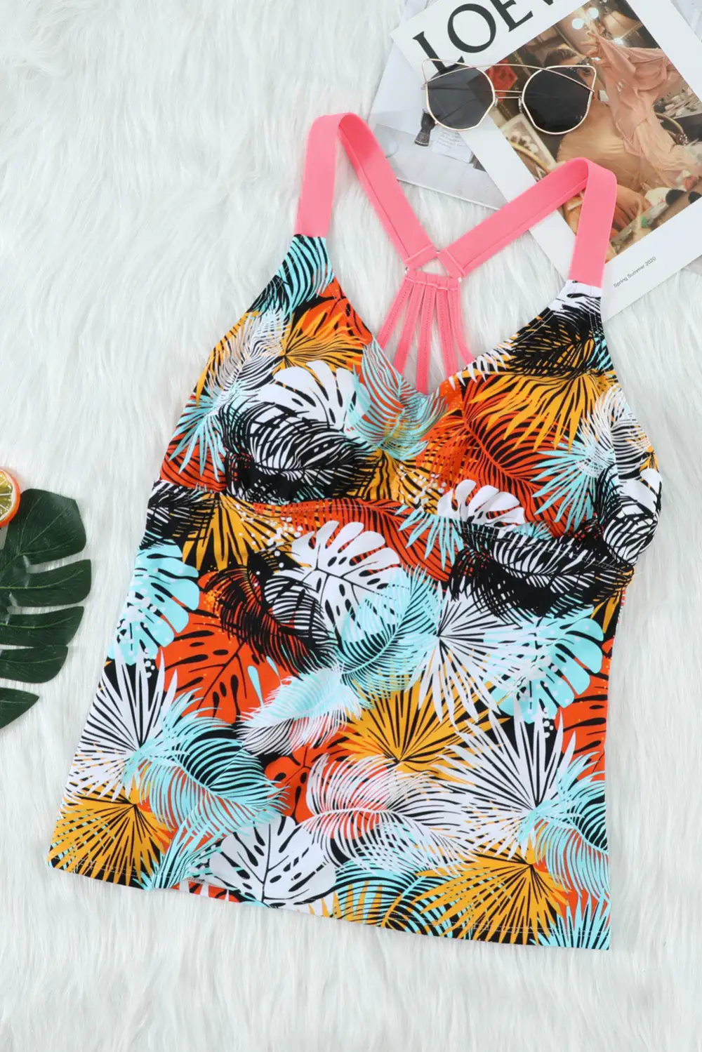 Swimwear Floral Printed Strappy Racerback Tankini Swim Top