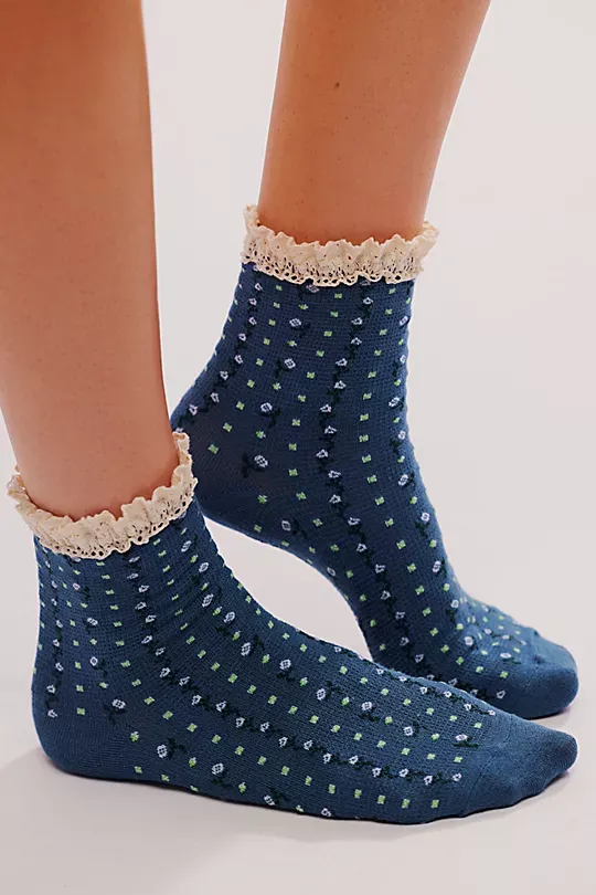Floral Waffle Knit Socks Orange