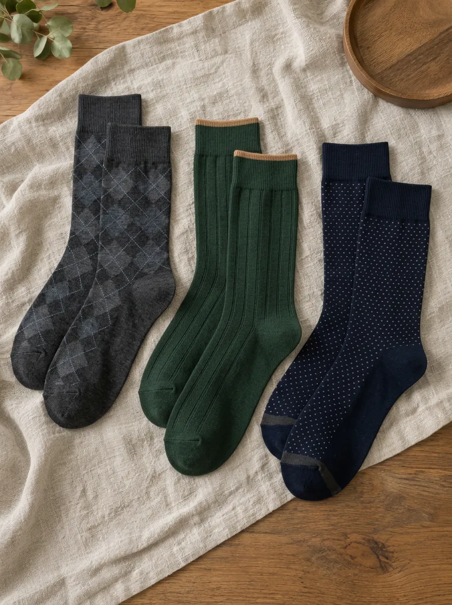 Men's Argyle Ribbed Polka Dot Patterned Printed Socks 3-Pack