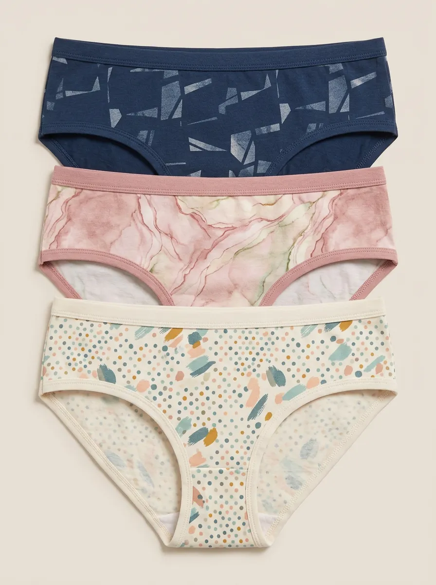 Women's Abstract Marble Polka Dot Printed Three Pack Briefs