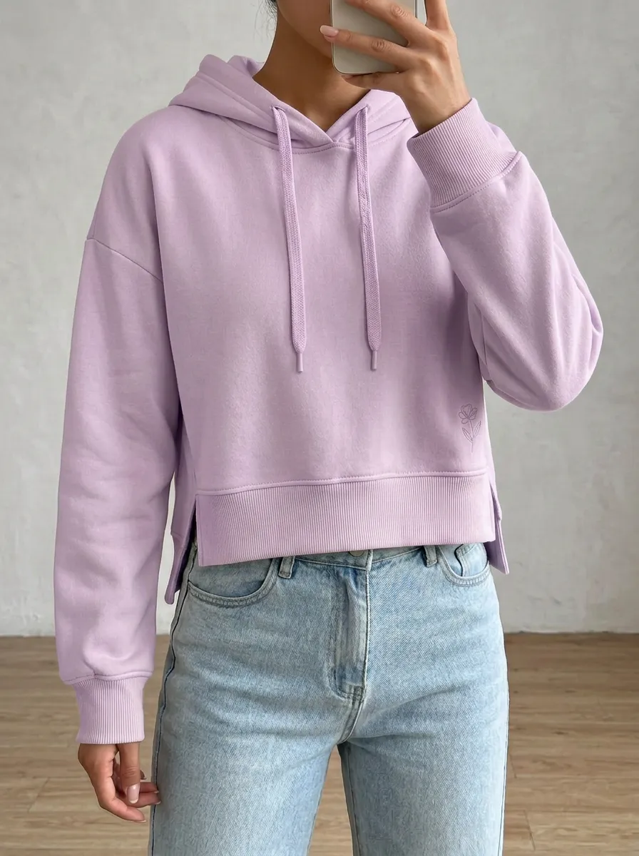 Women's Minimalist Floral Small Flower Printed Cropped Hoodie