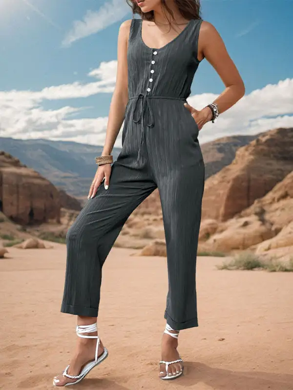 Simple Clean Texture Vest Jumpsuit