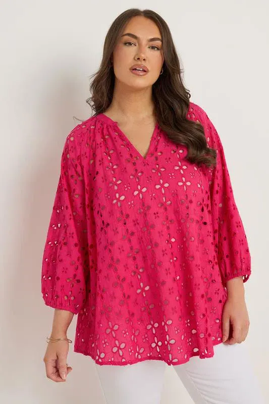 Pink Long Sleeve Broderie Blouse