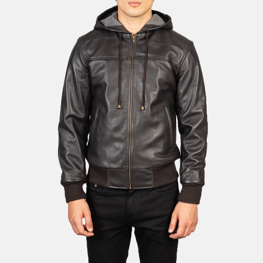 Men's Utility Bomber Hooded Leather Jacket