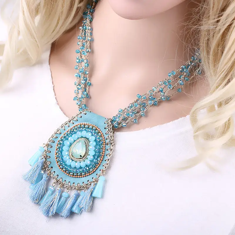Handwoven Crystal Fringe Necklace Pendant