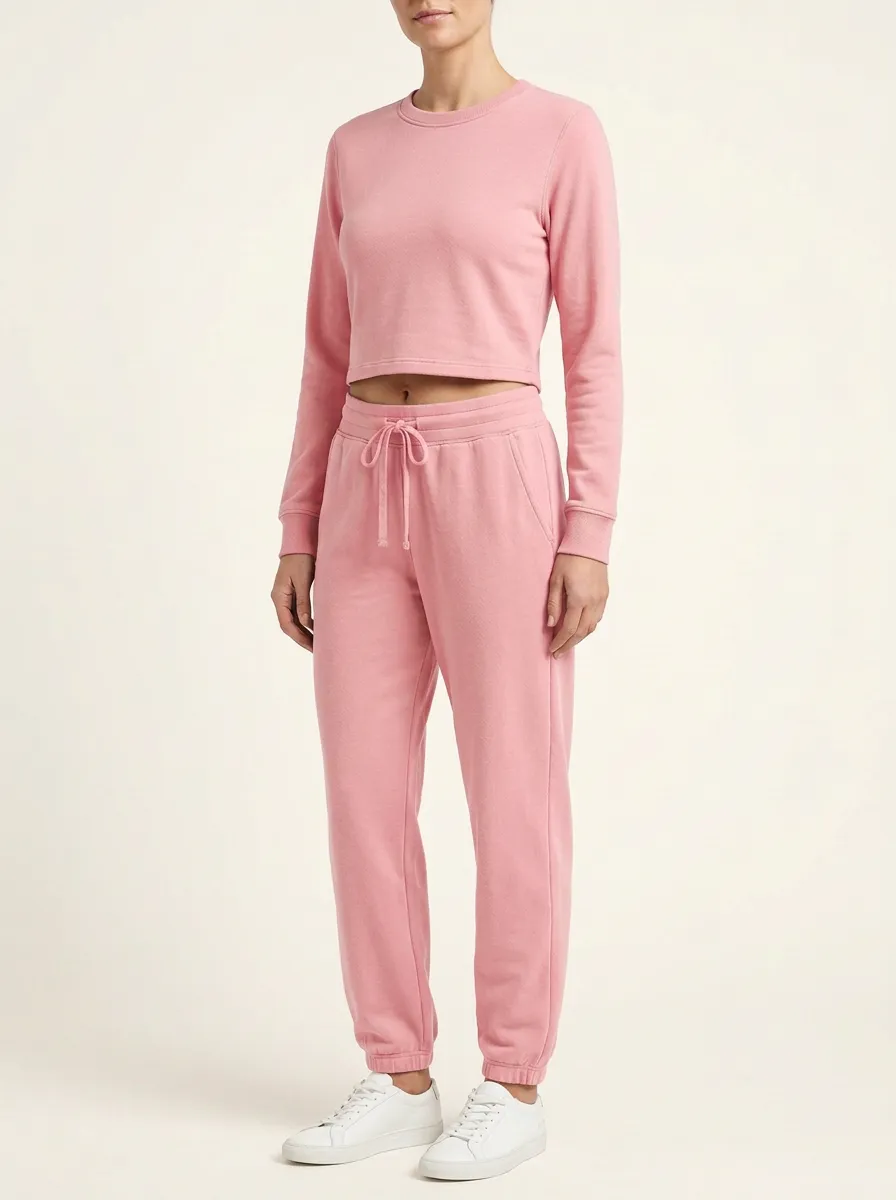 Women's Cropped Crewneck Side-Pocket Jogger Set